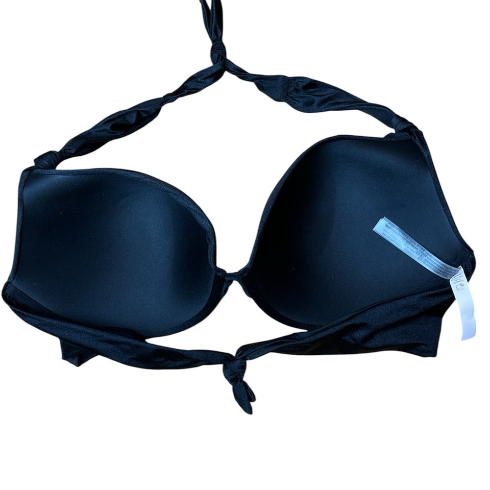 New Victoria's Secret Knotted Sexy Tee Push-Up Halter Black Bikini Top - Picture 4 of 8